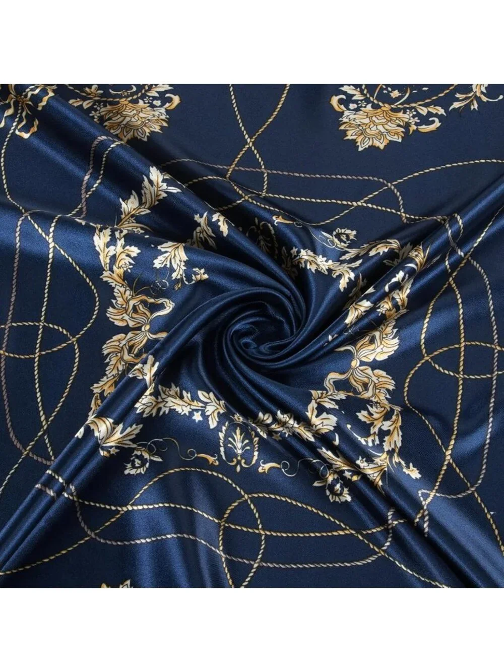 Women's Navy Beige Printed Square Scarf Bandanas Hair Scarf 35 Inches